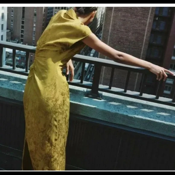 DRAPED JACQUARD MIDI DRESS